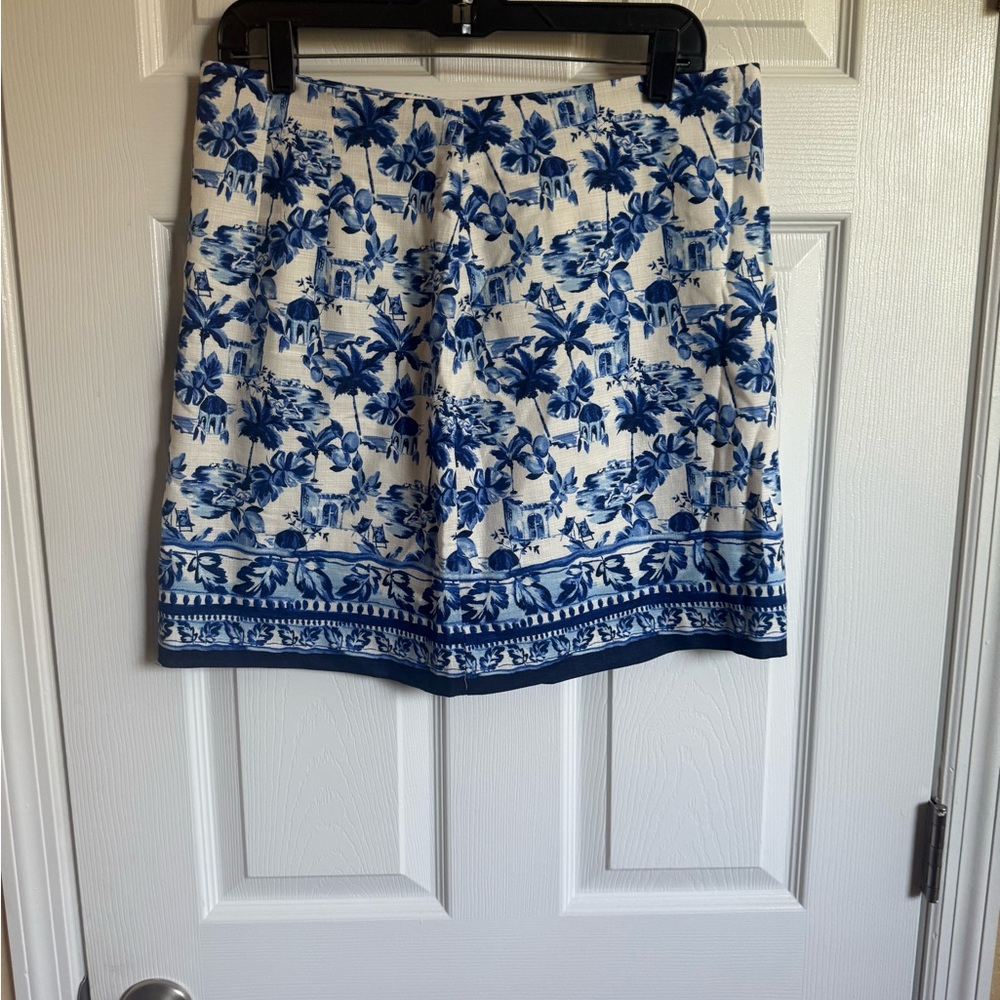 LOFT Navy and Cream Floral Skirt Y2K